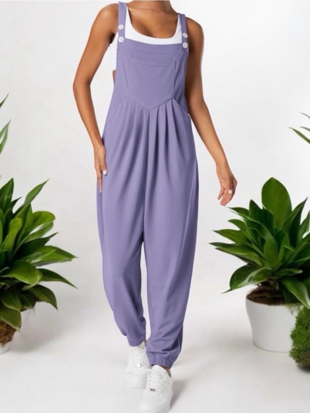 HALARA Pockets Waffle Casual Jogger Overalls Mellow Purple Size Small